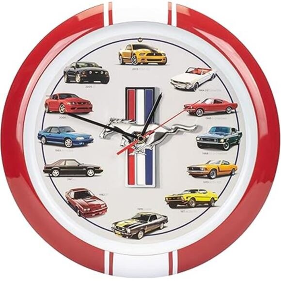 Ford Mustang History Sound Wall Clock 13 Inch Black 60's - Present Collector RED - Picture 7 of 7